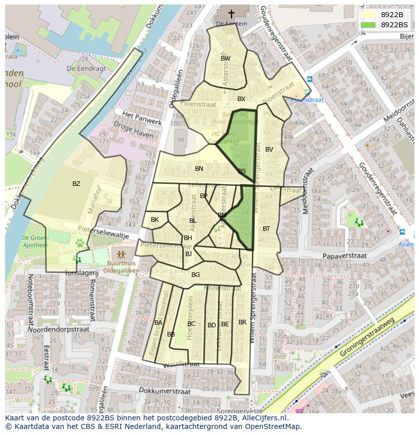 Afbeelding van het postcodegebied 8922 BS op de kaart.