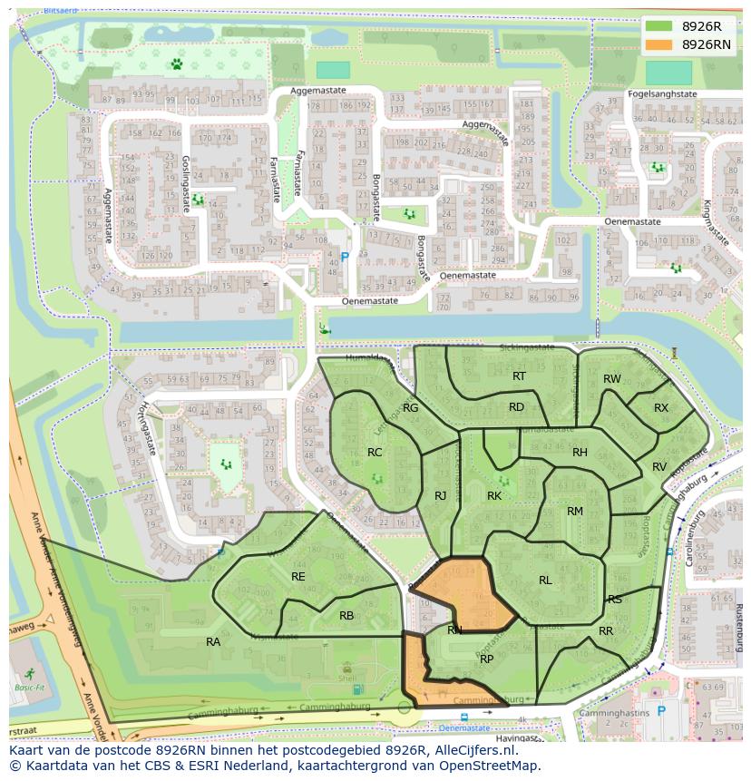 Afbeelding van het postcodegebied 8926 RN op de kaart.
