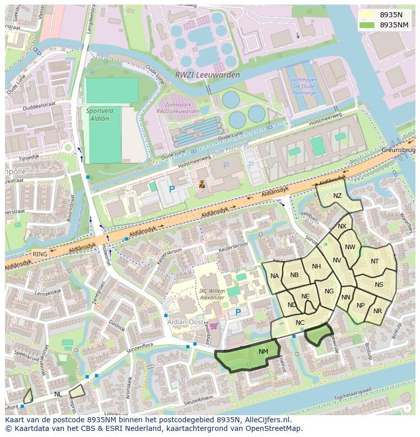 Afbeelding van het postcodegebied 8935 NM op de kaart.