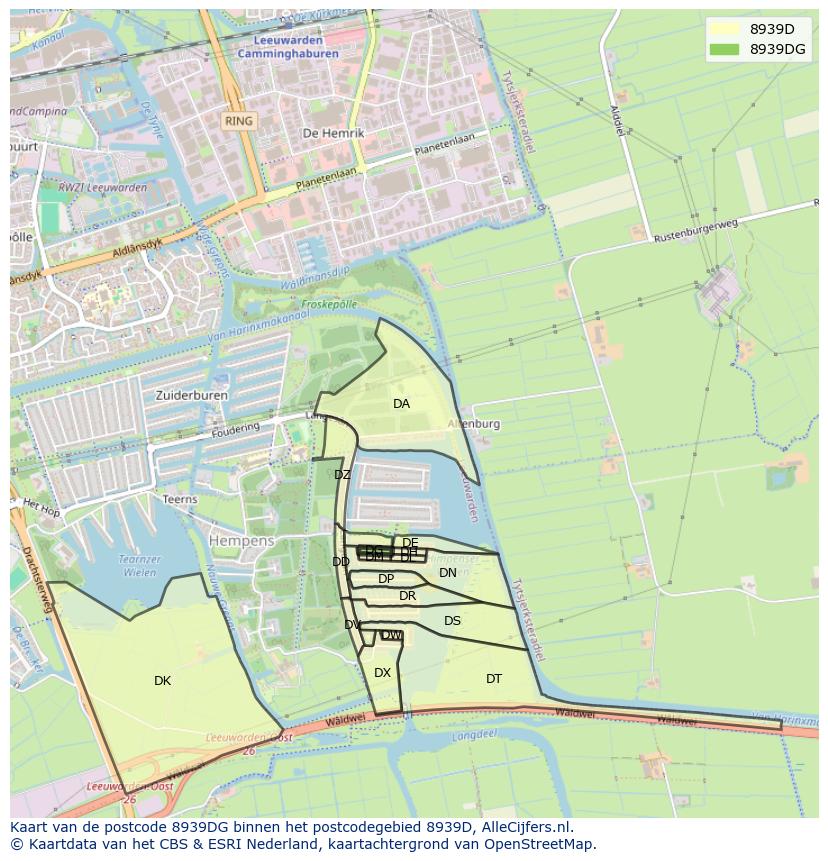 Afbeelding van het postcodegebied 8939 DG op de kaart.