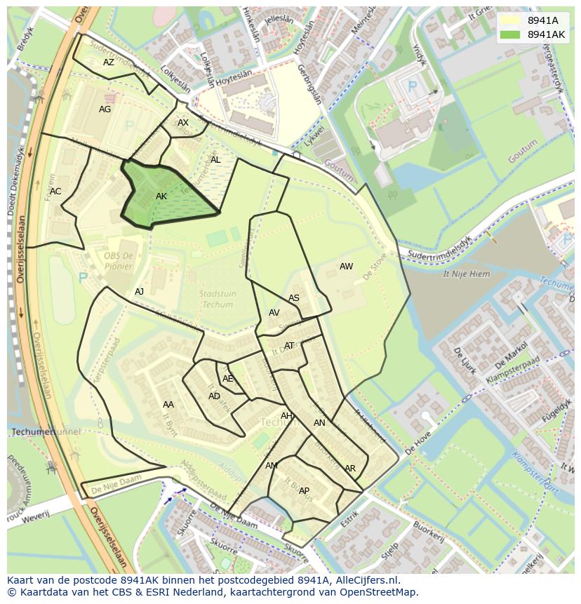 Afbeelding van het postcodegebied 8941 AK op de kaart.