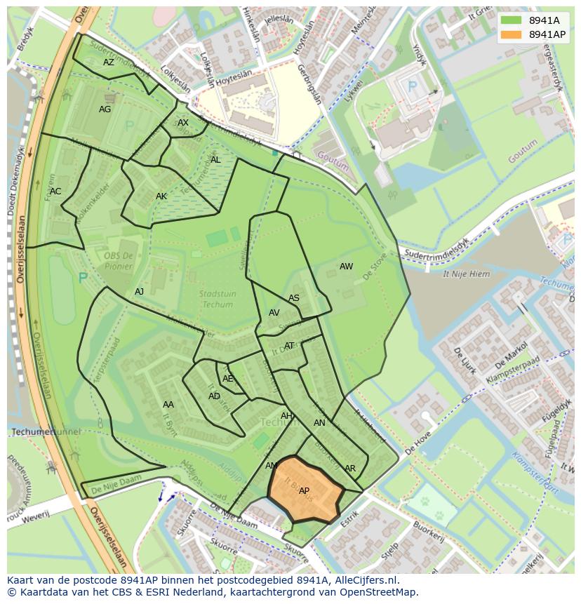 Afbeelding van het postcodegebied 8941 AP op de kaart.