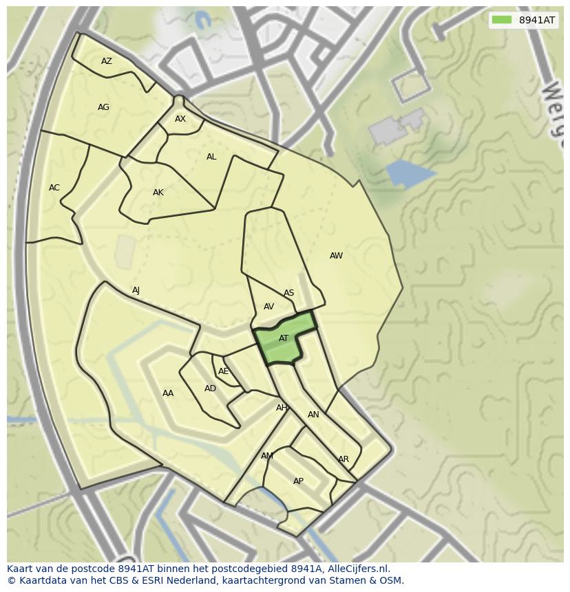 Afbeelding van het postcodegebied 8941 AT op de kaart.