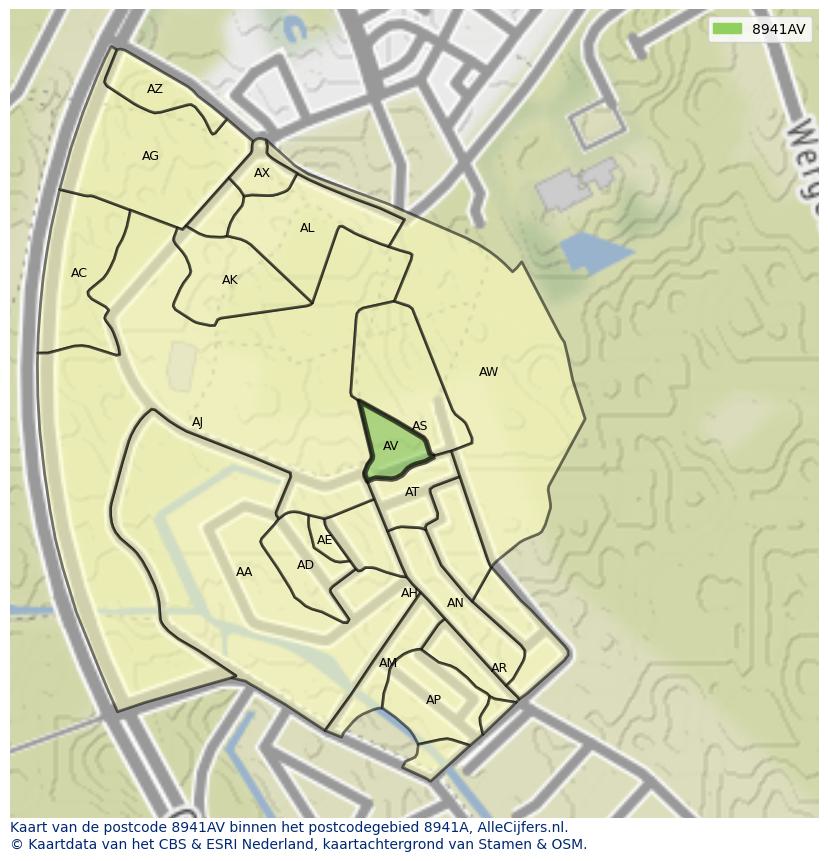 Afbeelding van het postcodegebied 8941 AV op de kaart.