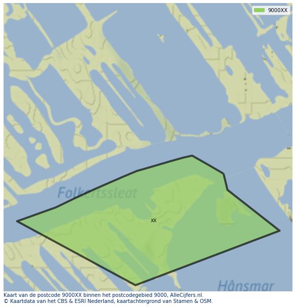 Afbeelding van het postcodegebied 9000 XX op de kaart.