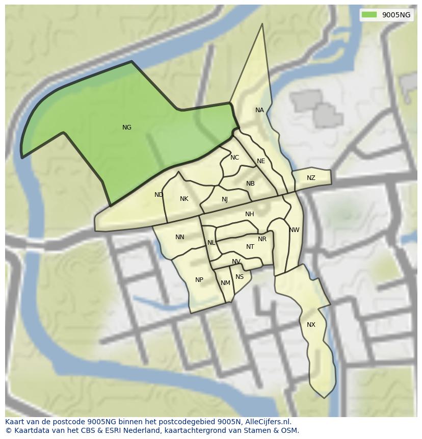 Afbeelding van het postcodegebied 9005 NG op de kaart.