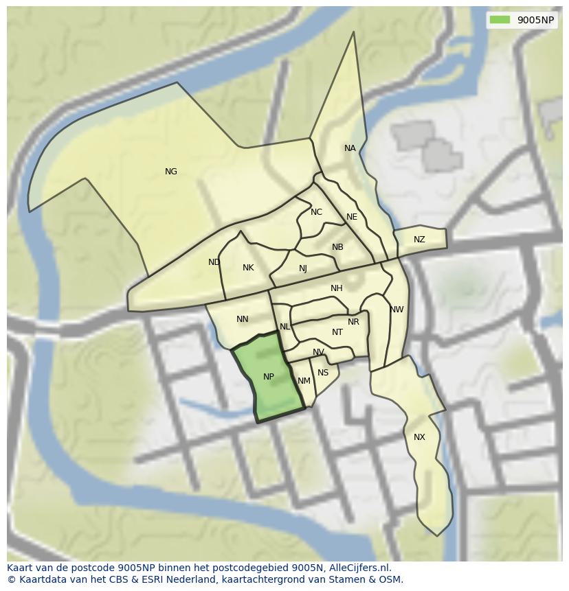 Afbeelding van het postcodegebied 9005 NP op de kaart.