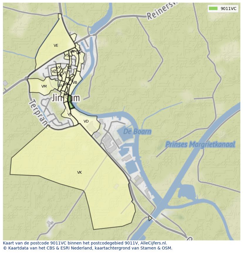 Afbeelding van het postcodegebied 9011 VC op de kaart.