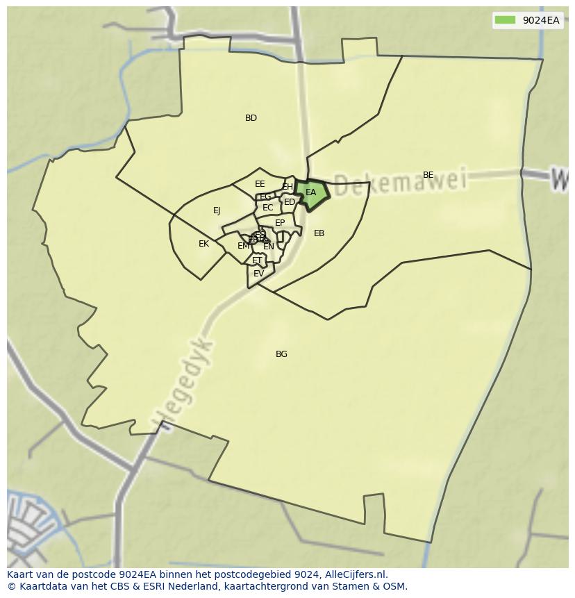 Afbeelding van het postcodegebied 9024 EA op de kaart.