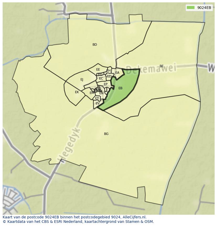 Afbeelding van het postcodegebied 9024 EB op de kaart.