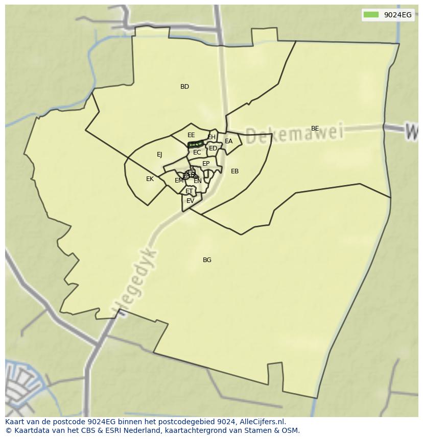 Afbeelding van het postcodegebied 9024 EG op de kaart.