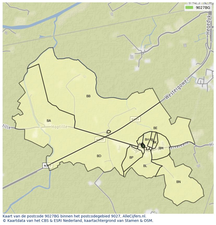 Afbeelding van het postcodegebied 9027 BG op de kaart.