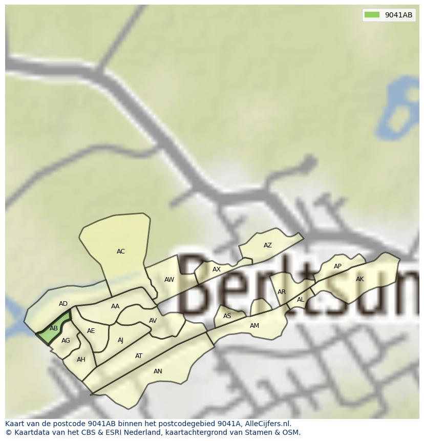 Afbeelding van het postcodegebied 9041 AB op de kaart.