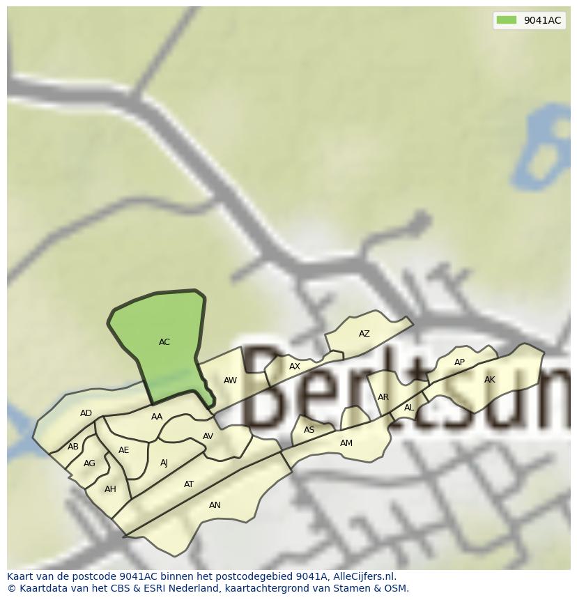 Afbeelding van het postcodegebied 9041 AC op de kaart.