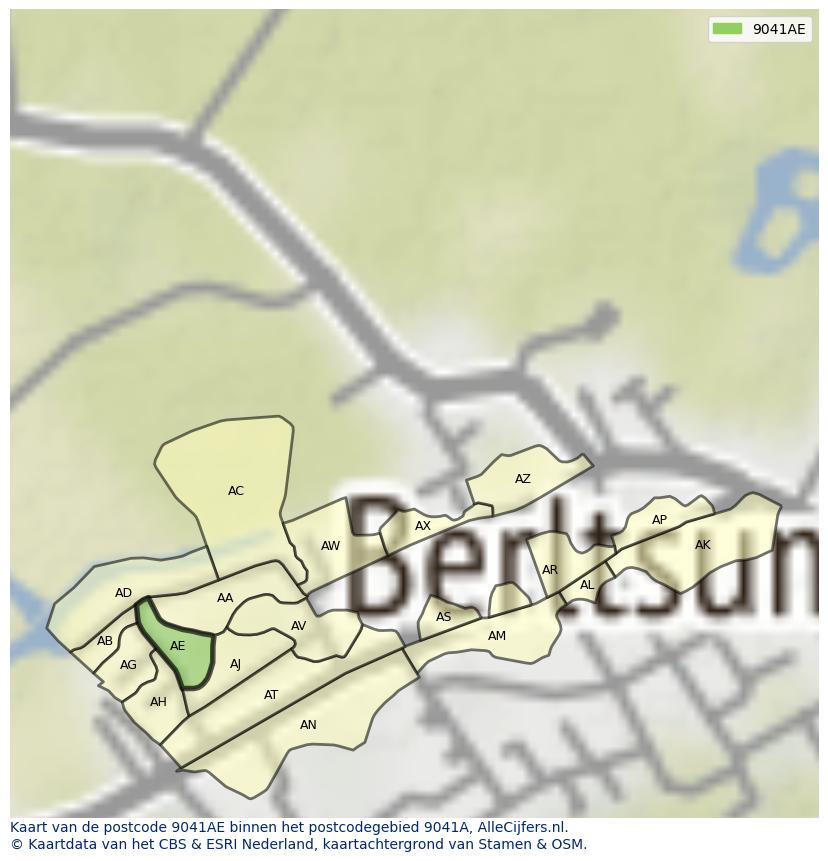 Afbeelding van het postcodegebied 9041 AE op de kaart.