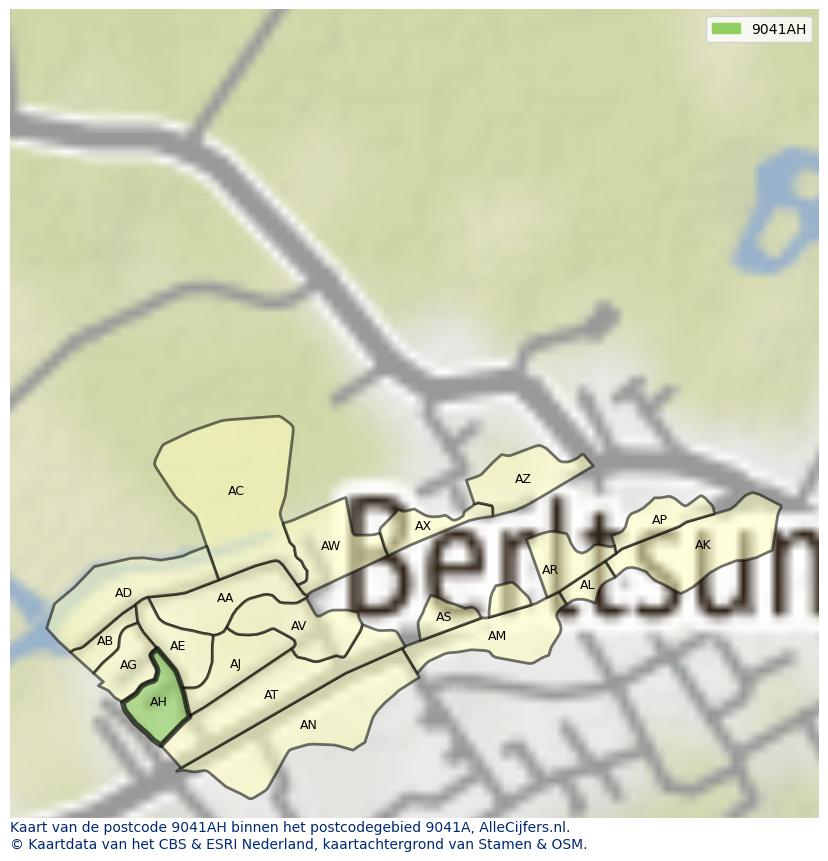 Afbeelding van het postcodegebied 9041 AH op de kaart.