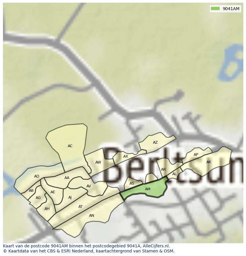 Afbeelding van het postcodegebied 9041 AM op de kaart.