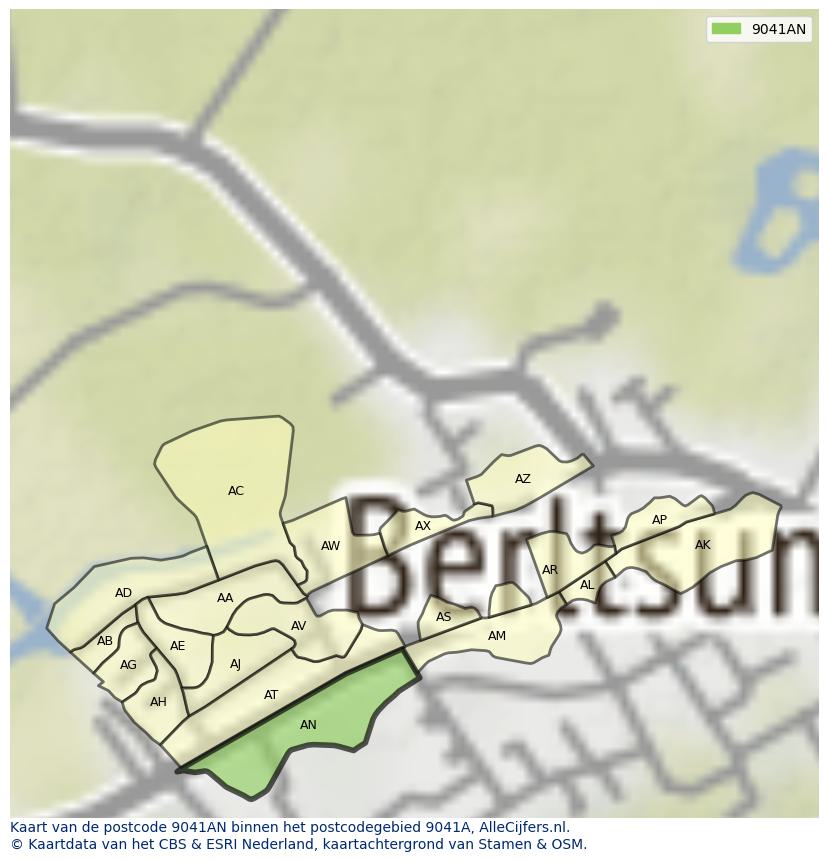 Afbeelding van het postcodegebied 9041 AN op de kaart.
