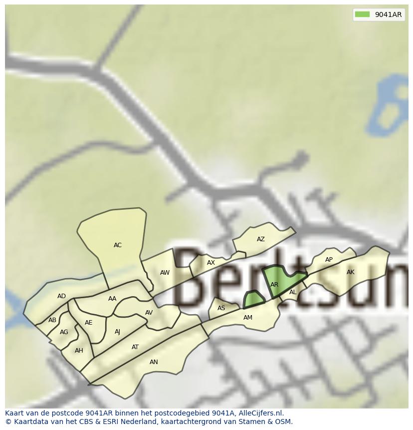 Afbeelding van het postcodegebied 9041 AR op de kaart.