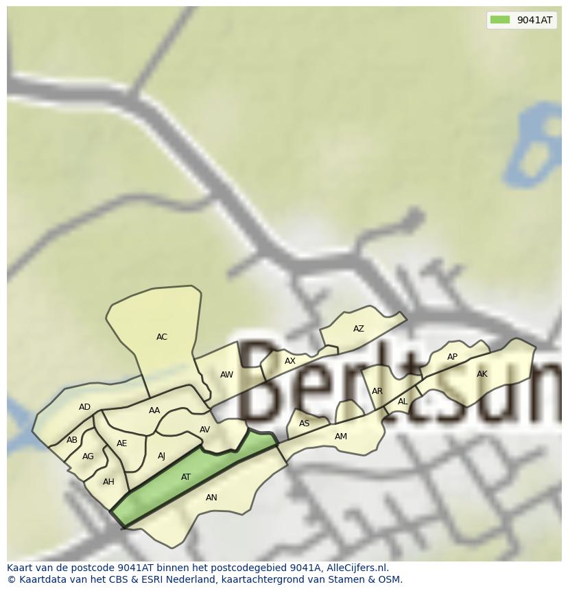 Afbeelding van het postcodegebied 9041 AT op de kaart.