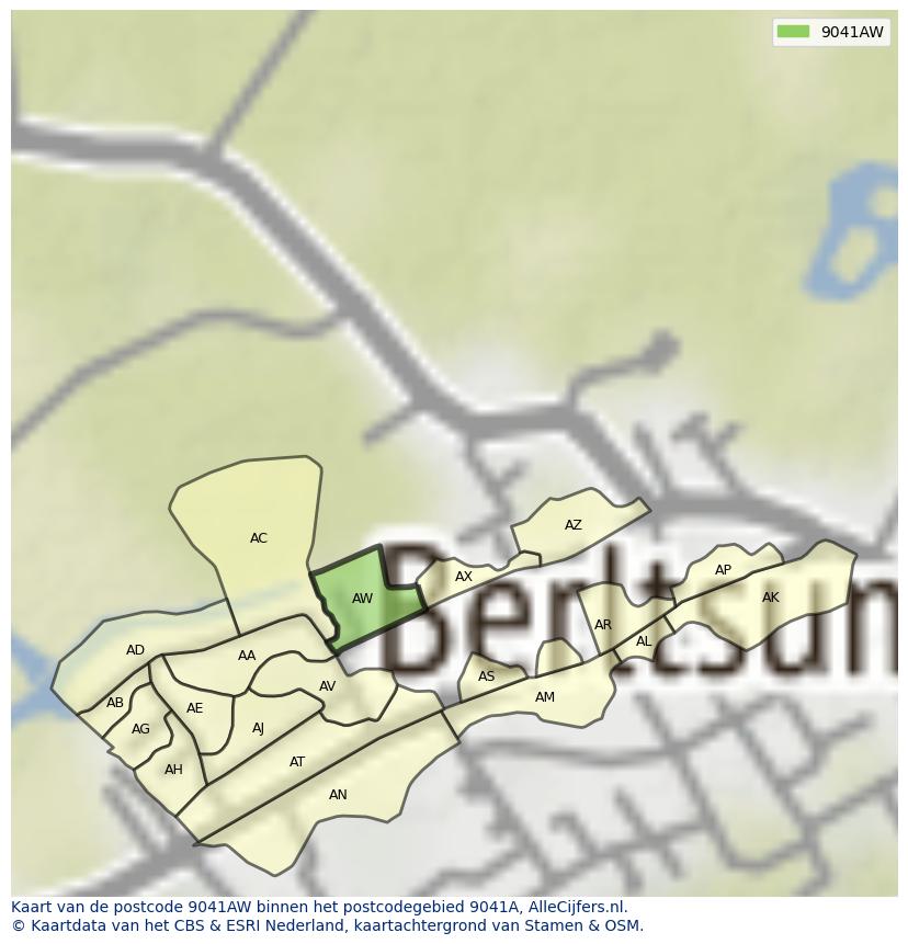 Afbeelding van het postcodegebied 9041 AW op de kaart.