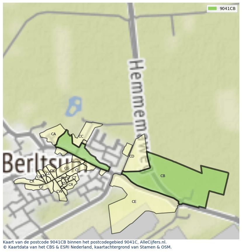 Afbeelding van het postcodegebied 9041 CB op de kaart.