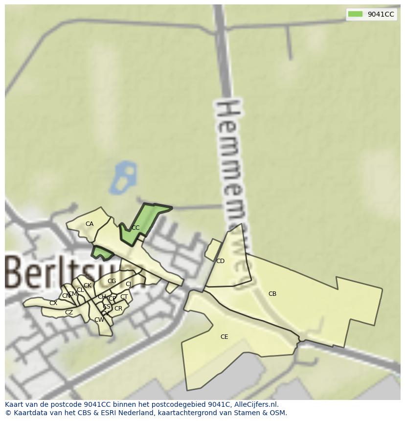 Afbeelding van het postcodegebied 9041 CC op de kaart.