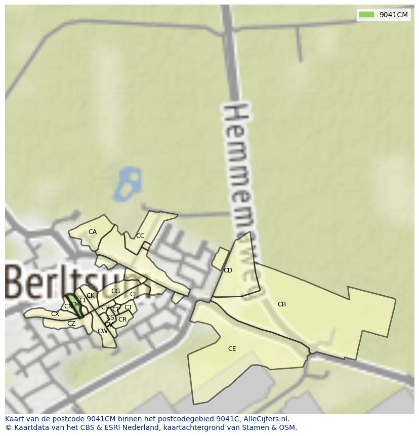 Afbeelding van het postcodegebied 9041 CM op de kaart.