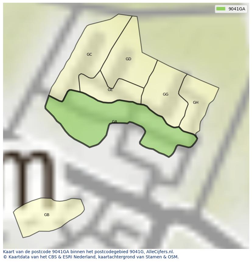 Afbeelding van het postcodegebied 9041 GA op de kaart.