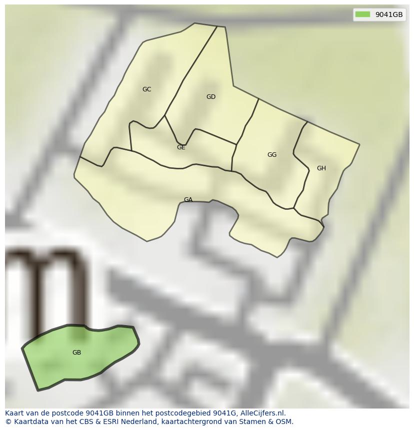 Afbeelding van het postcodegebied 9041 GB op de kaart.