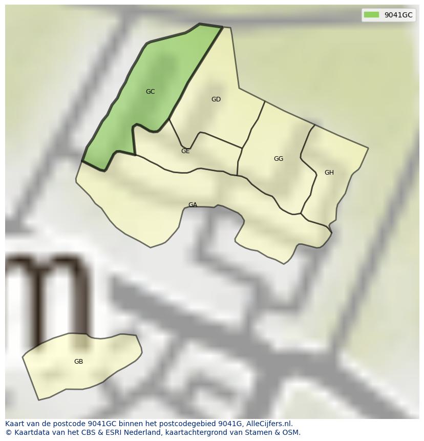 Afbeelding van het postcodegebied 9041 GC op de kaart.