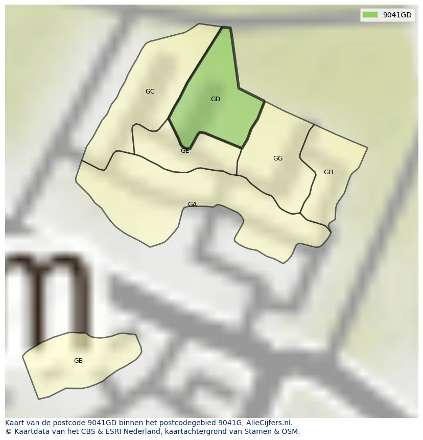 Afbeelding van het postcodegebied 9041 GD op de kaart.