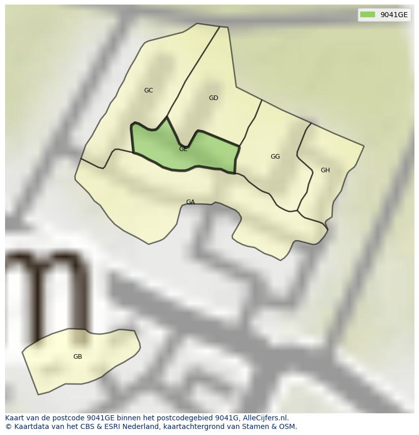 Afbeelding van het postcodegebied 9041 GE op de kaart.