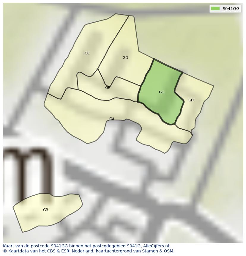 Afbeelding van het postcodegebied 9041 GG op de kaart.