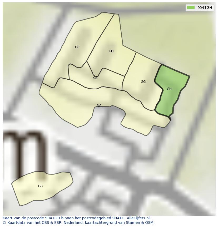 Afbeelding van het postcodegebied 9041 GH op de kaart.