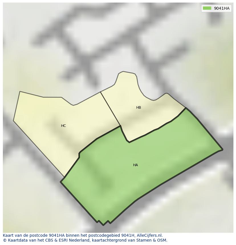 Afbeelding van het postcodegebied 9041 HA op de kaart.