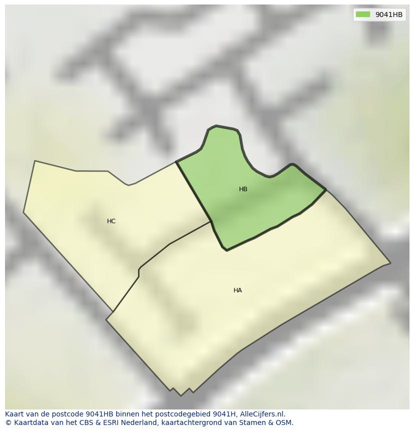Afbeelding van het postcodegebied 9041 HB op de kaart.