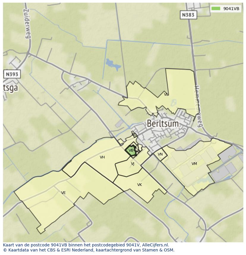 Afbeelding van het postcodegebied 9041 VB op de kaart.