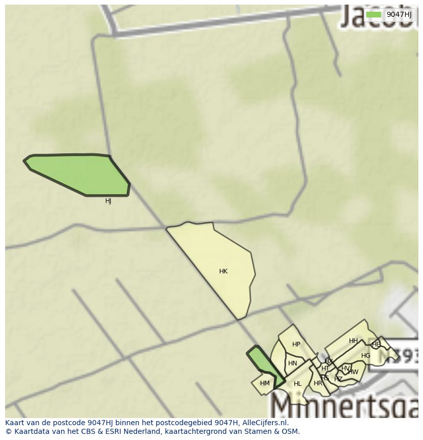 Afbeelding van het postcodegebied 9047 HJ op de kaart.