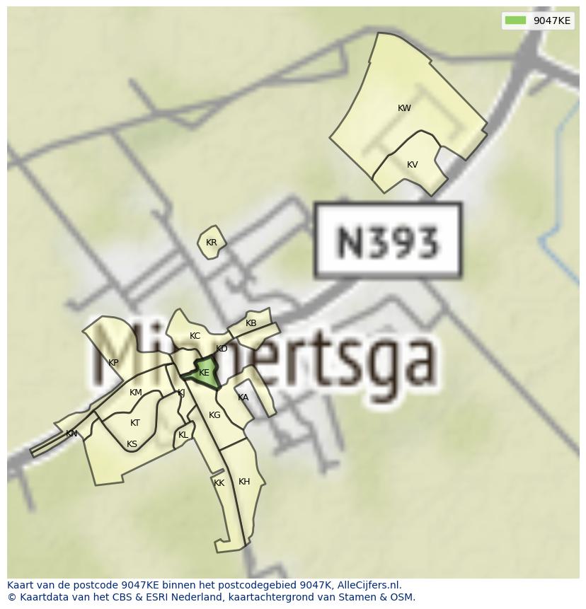 Afbeelding van het postcodegebied 9047 KE op de kaart.