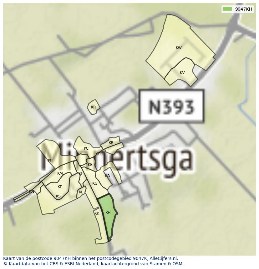 Afbeelding van het postcodegebied 9047 KH op de kaart.