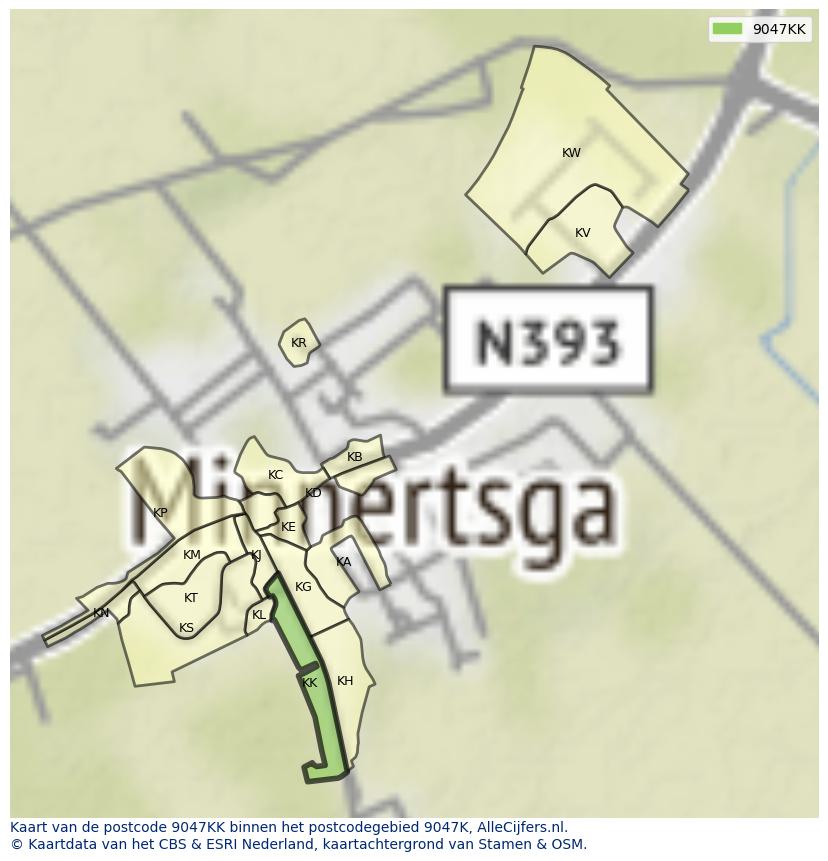 Afbeelding van het postcodegebied 9047 KK op de kaart.