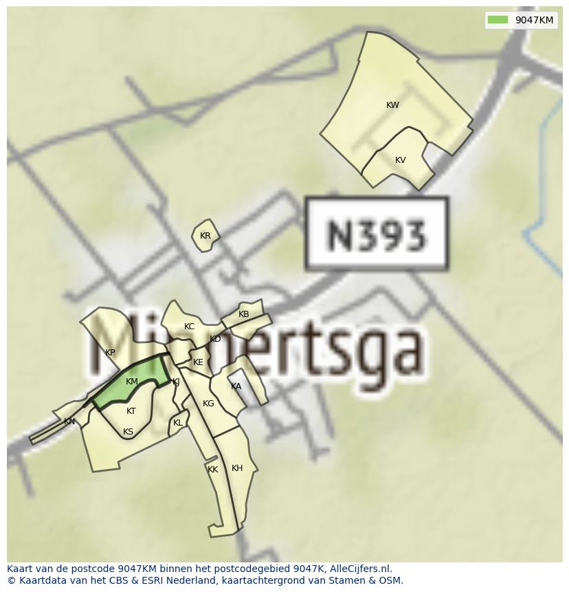 Afbeelding van het postcodegebied 9047 KM op de kaart.