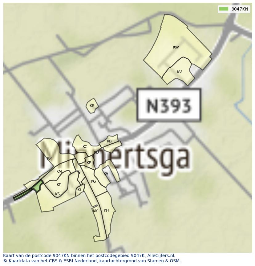Afbeelding van het postcodegebied 9047 KN op de kaart.