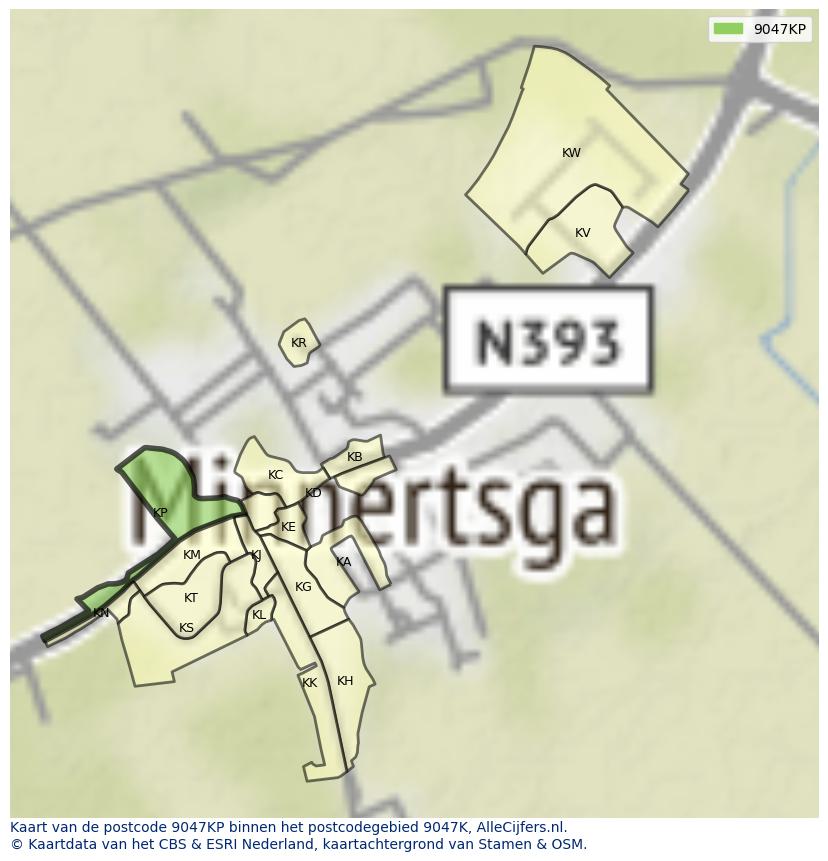 Afbeelding van het postcodegebied 9047 KP op de kaart.