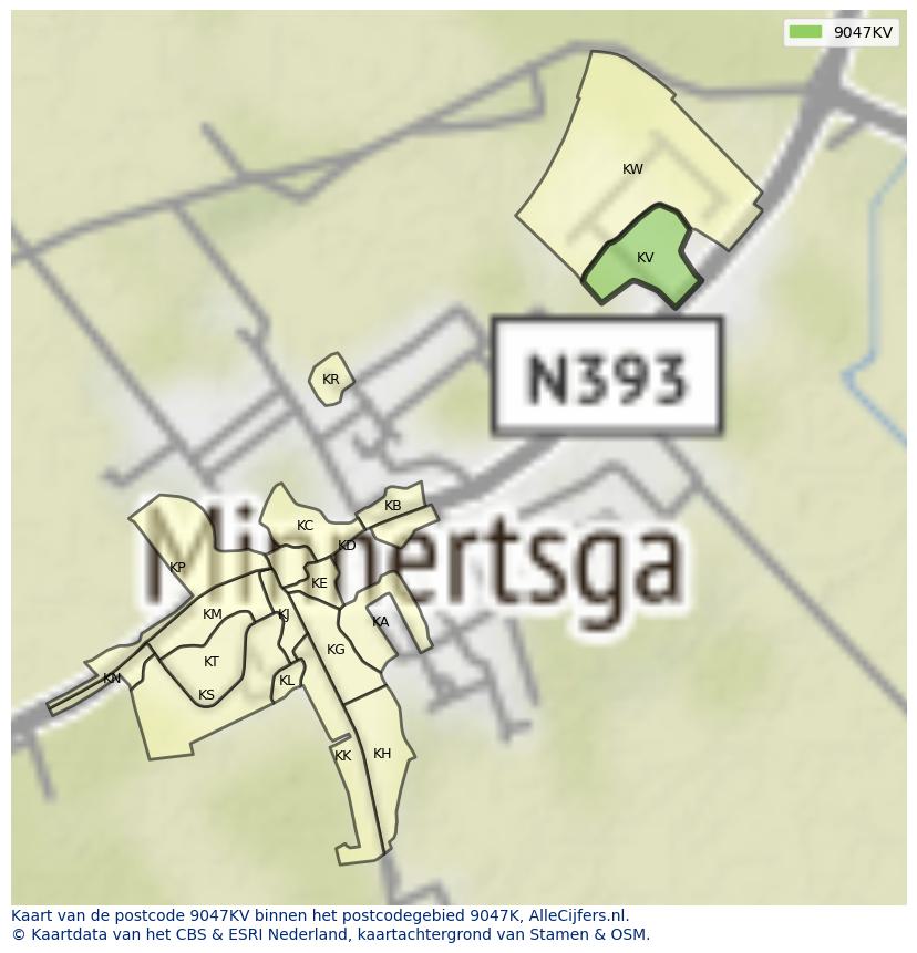 Afbeelding van het postcodegebied 9047 KV op de kaart.