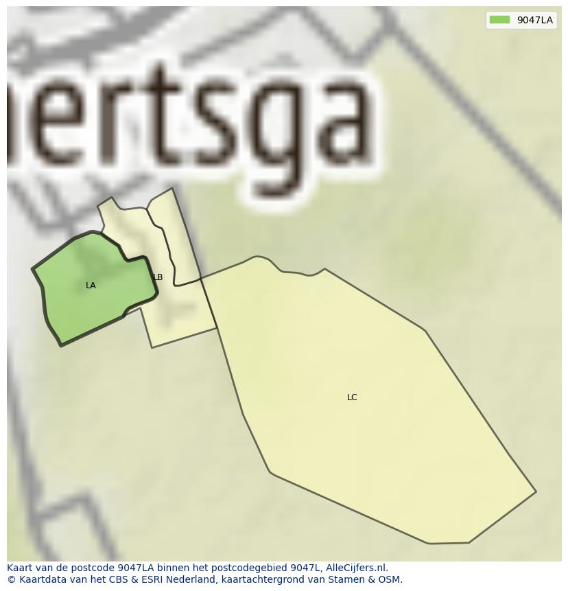 Afbeelding van het postcodegebied 9047 LA op de kaart.