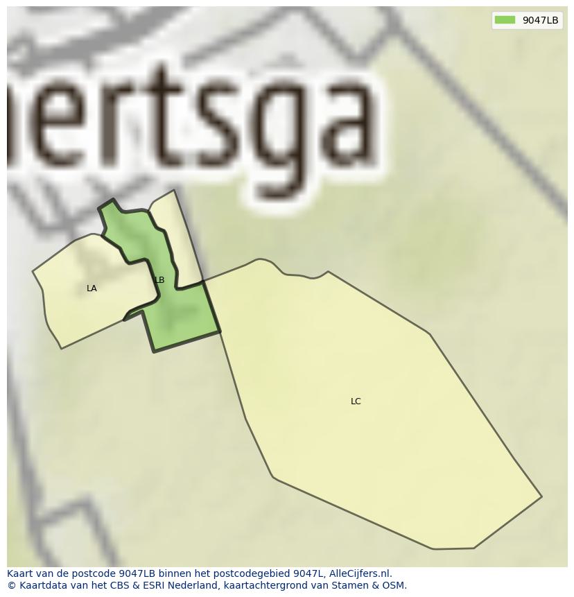 Afbeelding van het postcodegebied 9047 LB op de kaart.