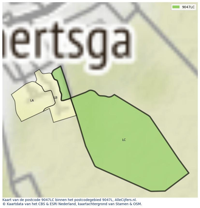 Afbeelding van het postcodegebied 9047 LC op de kaart.