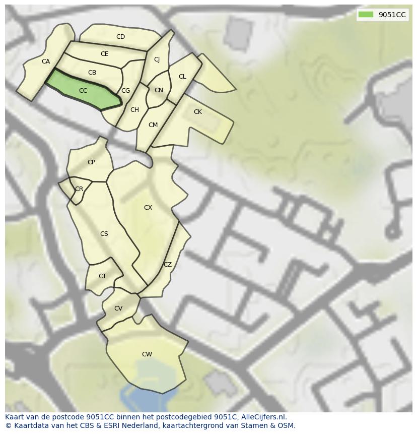 Afbeelding van het postcodegebied 9051 CC op de kaart.